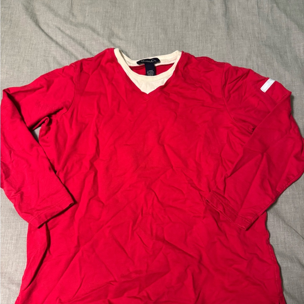 Denim&Co Red and Cream V-Neck Shirt